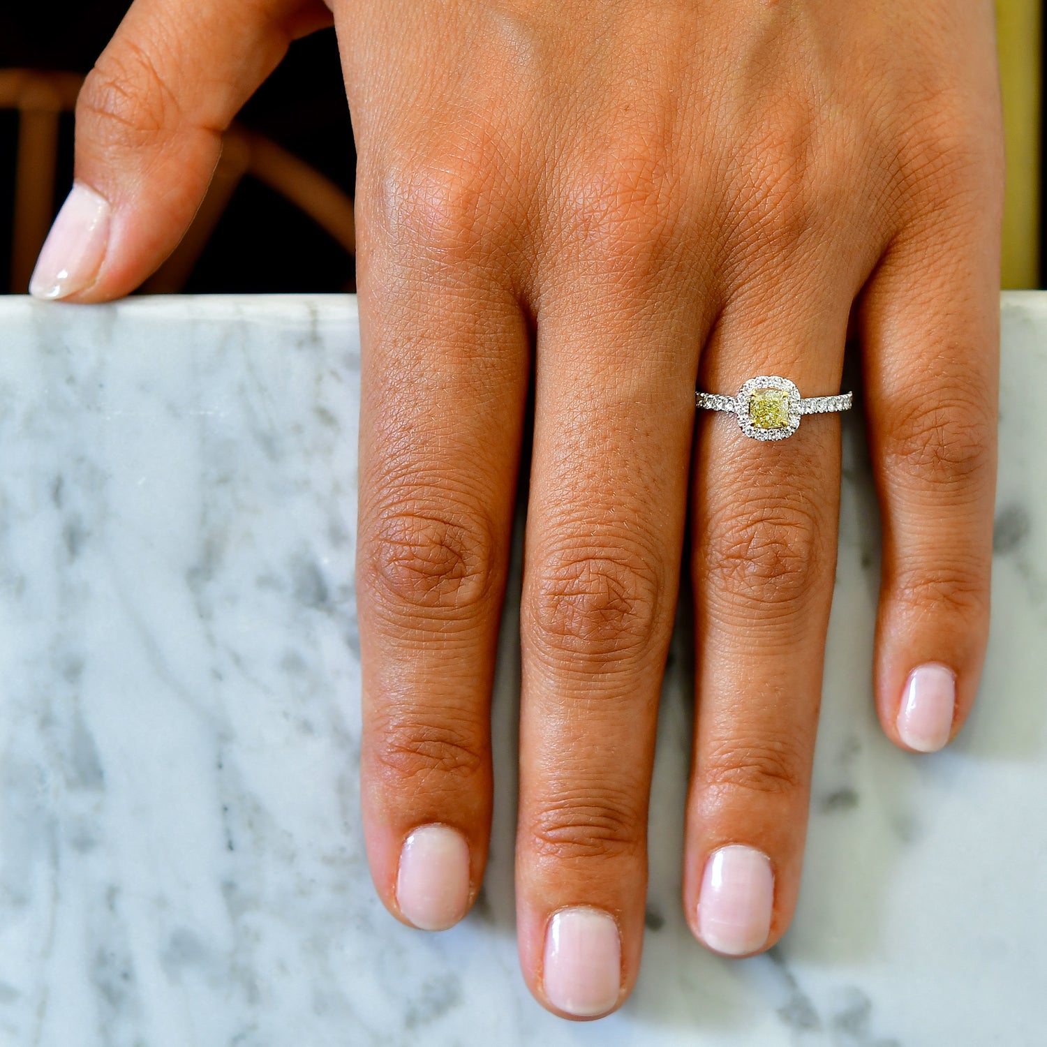 Fancy Yellow Cushion Diamond Halo Ring