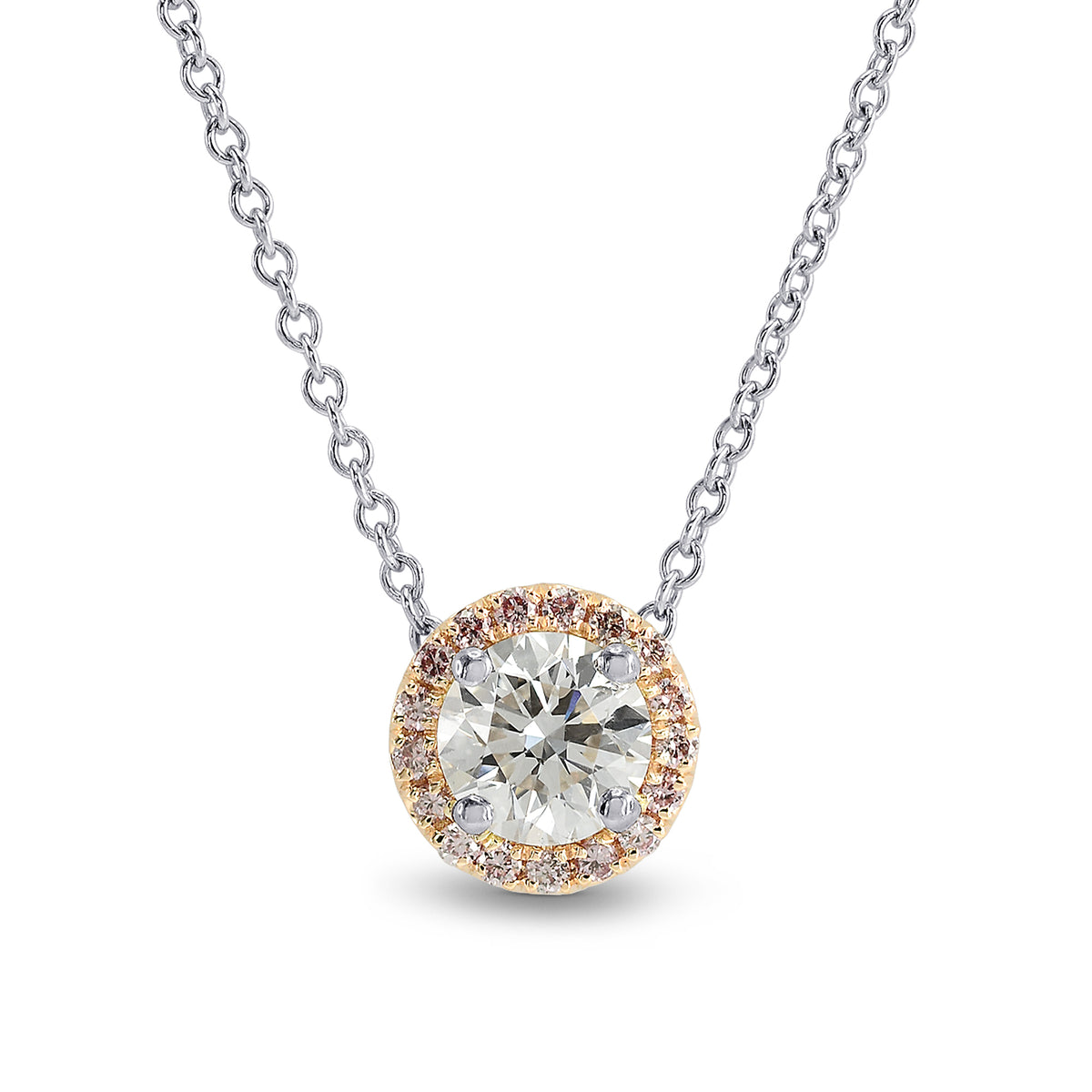 Round White and Pink Diamond Pendant