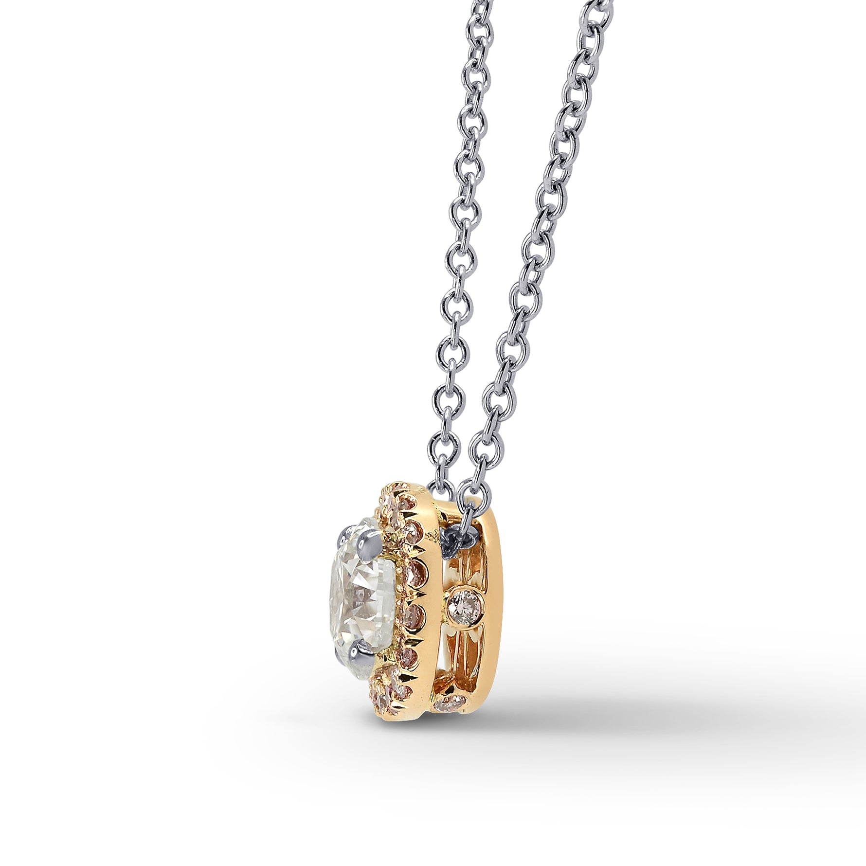 Round White and Pink Diamond Pendant