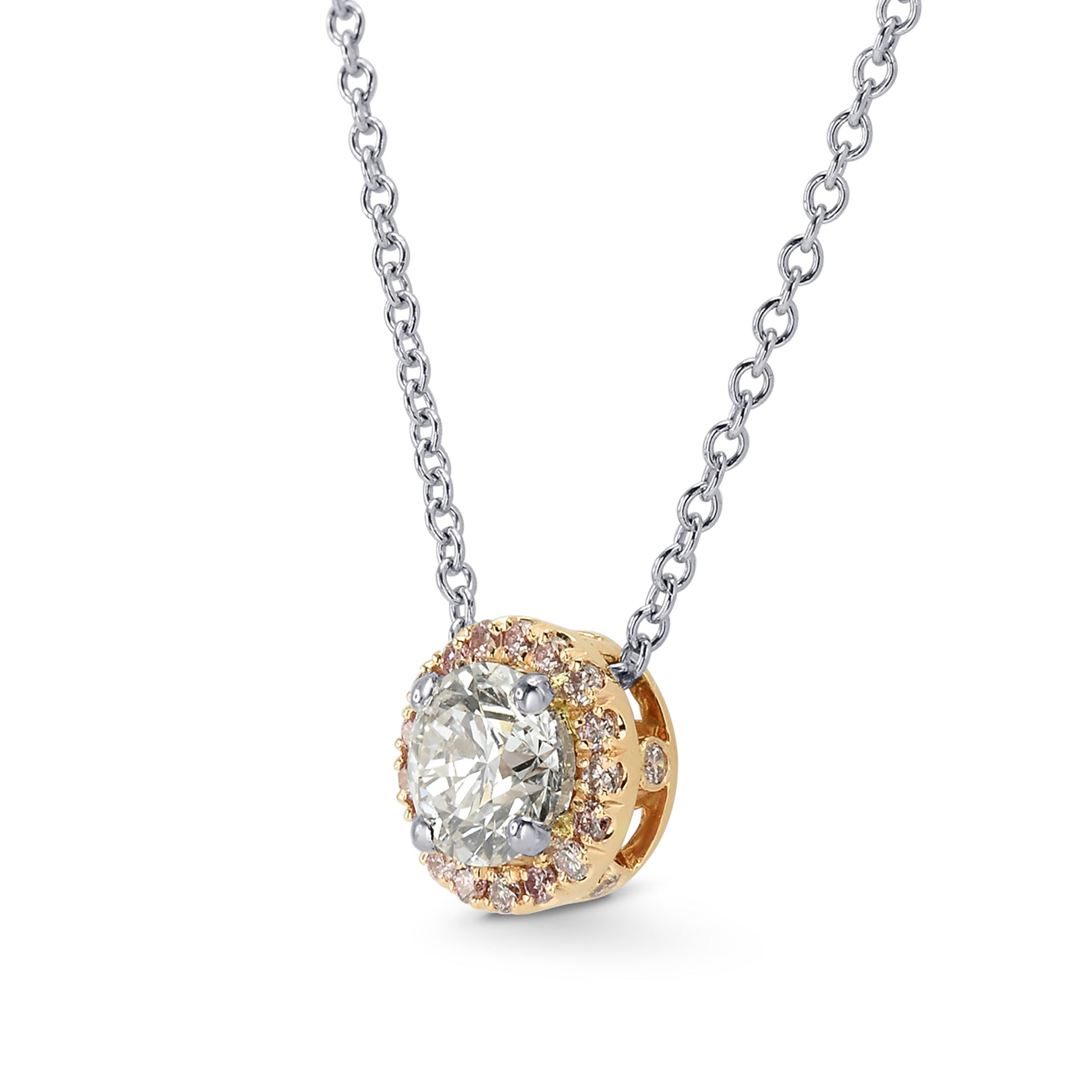 Round White and Pink Diamond Pendant
