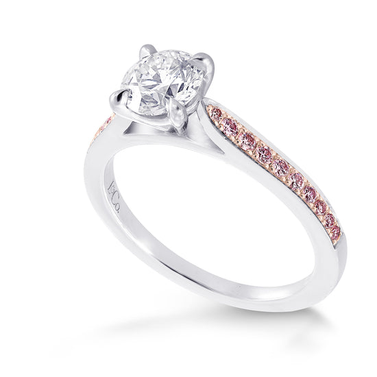 Round White and Pink Diamond Pave Engagement Ring