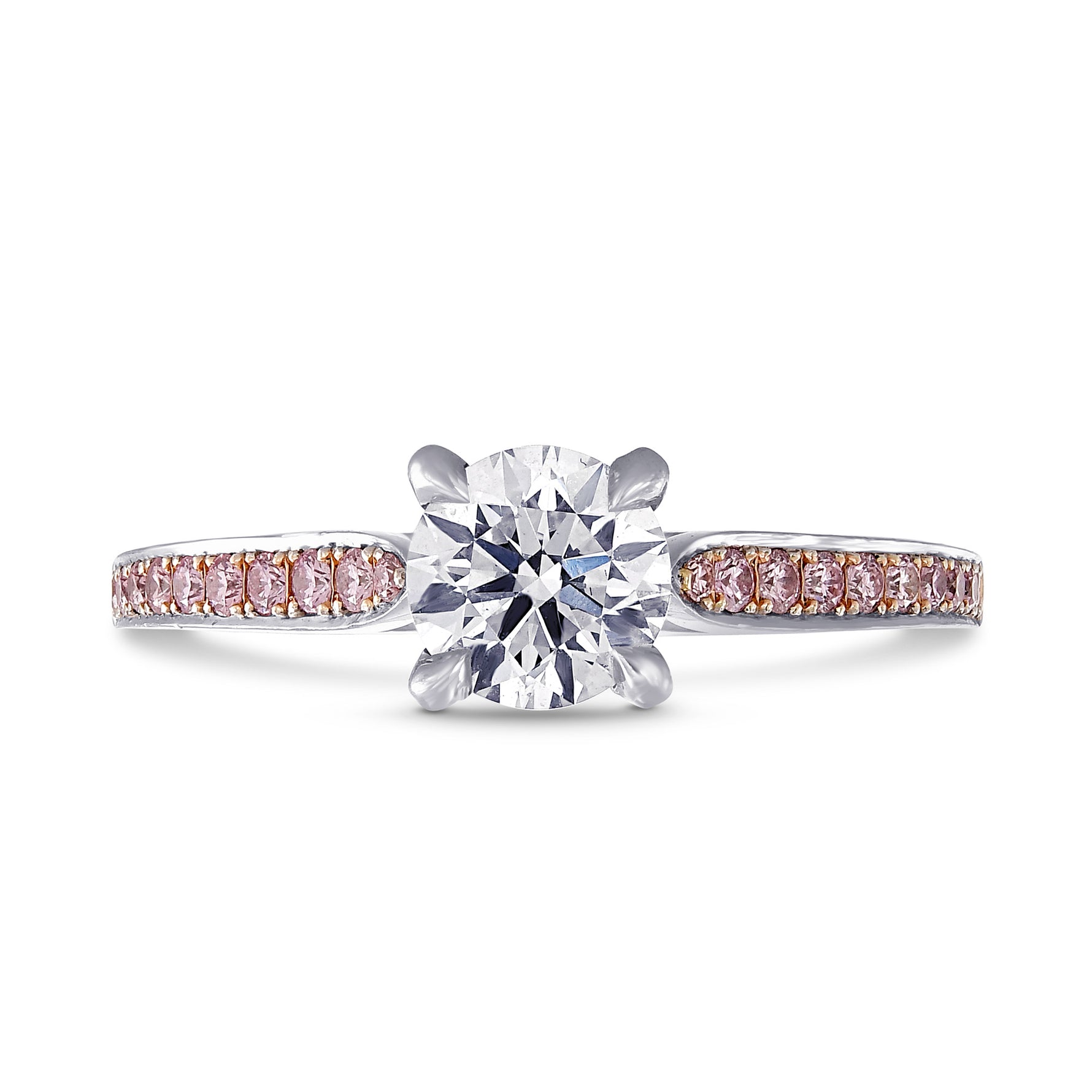 Round White and Pink Diamond Pave Engagement Ring