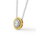 Round White and Fancy Intense Yellow Diamond Double Halo Pendant