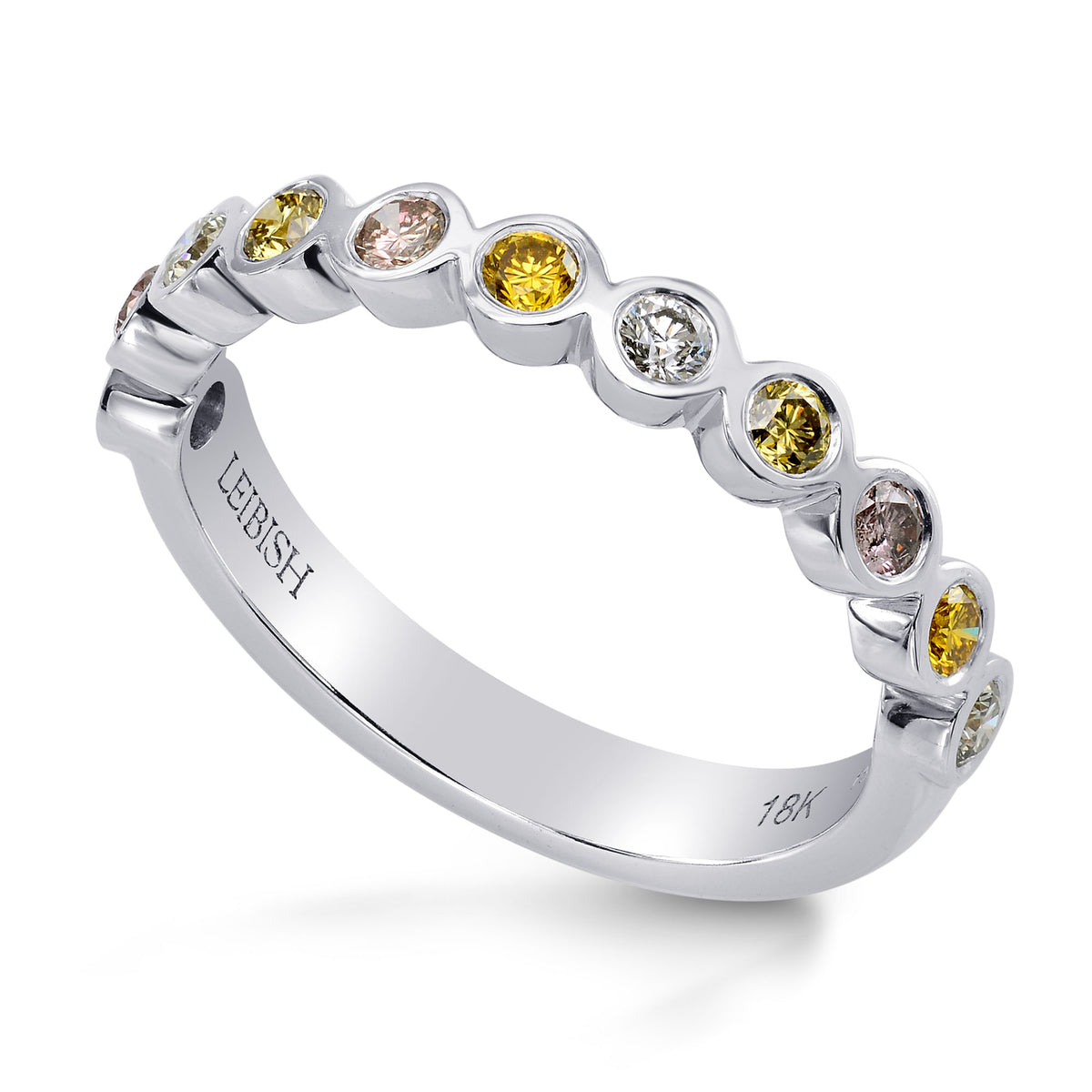 11 Stone Multicolored Diamond Stackable Bezel Band Ring