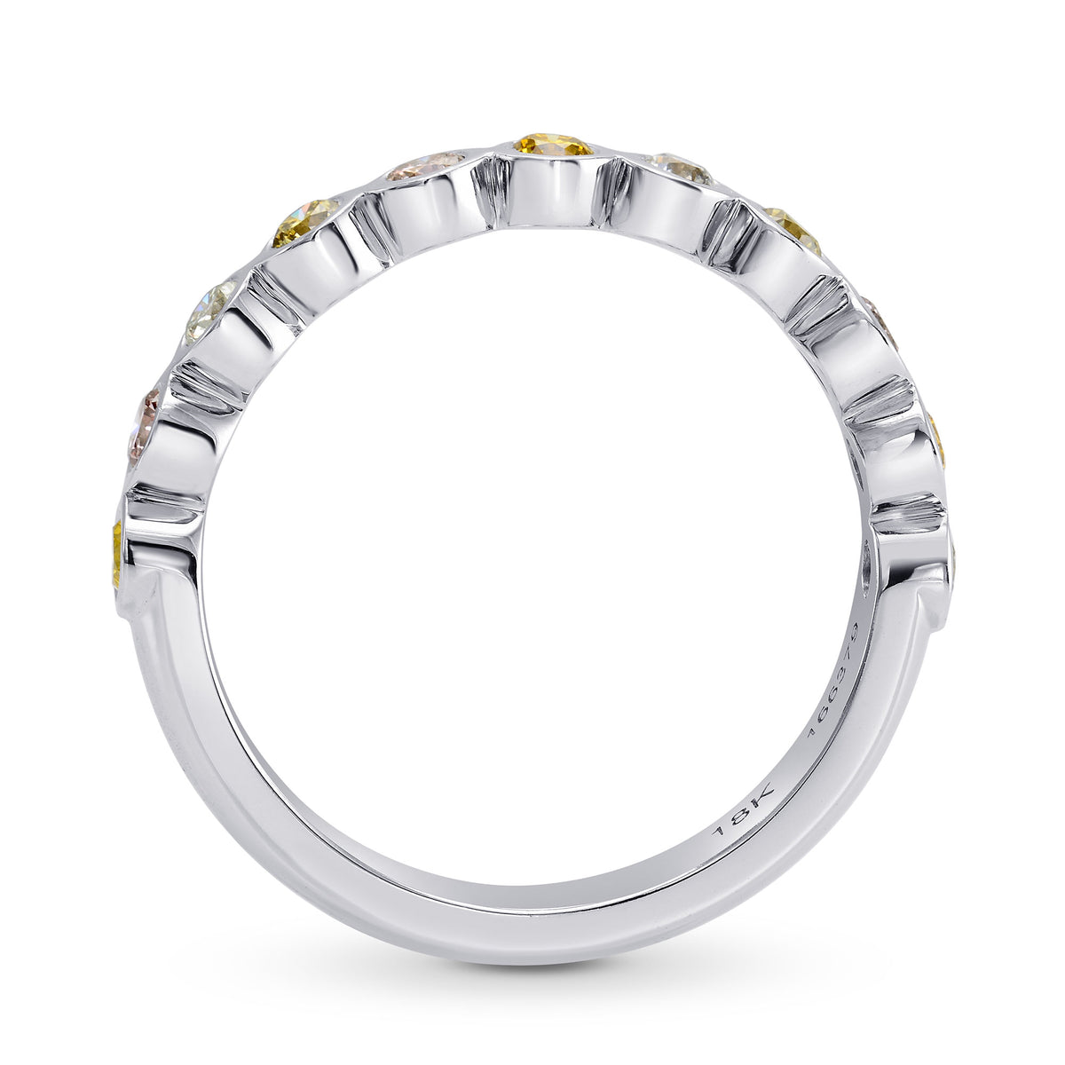 11 Stone Multicolored Diamond Stackable Bezel Band Ring