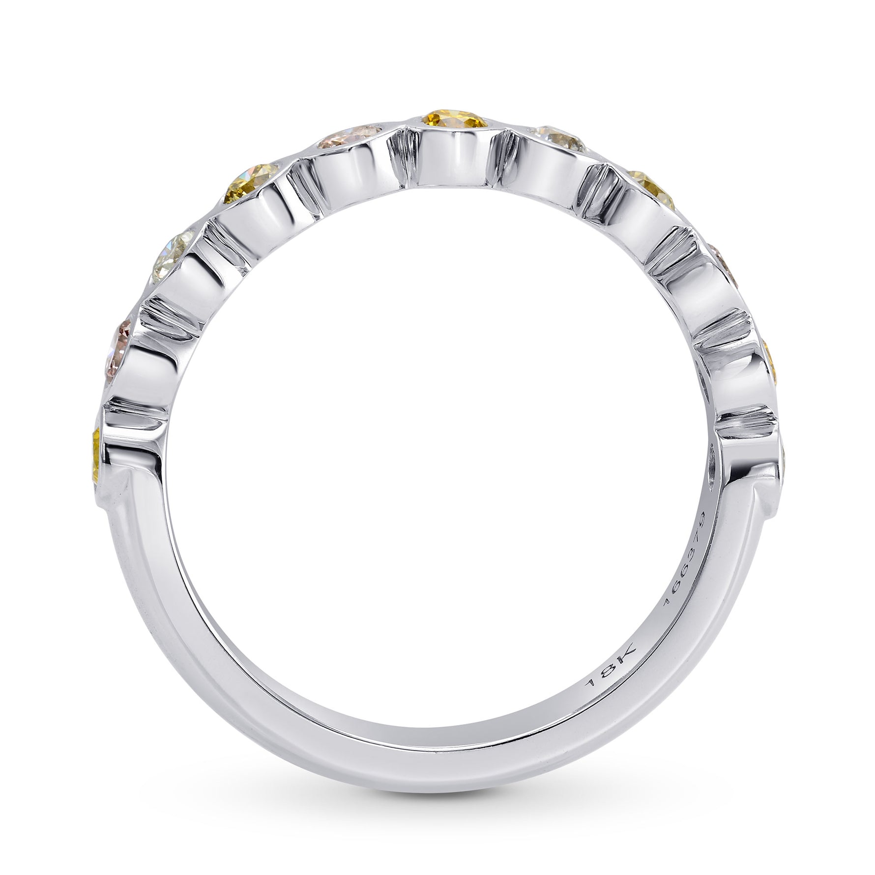 11 Stone Multicolored Diamond Stackable Bezel Band Ring
