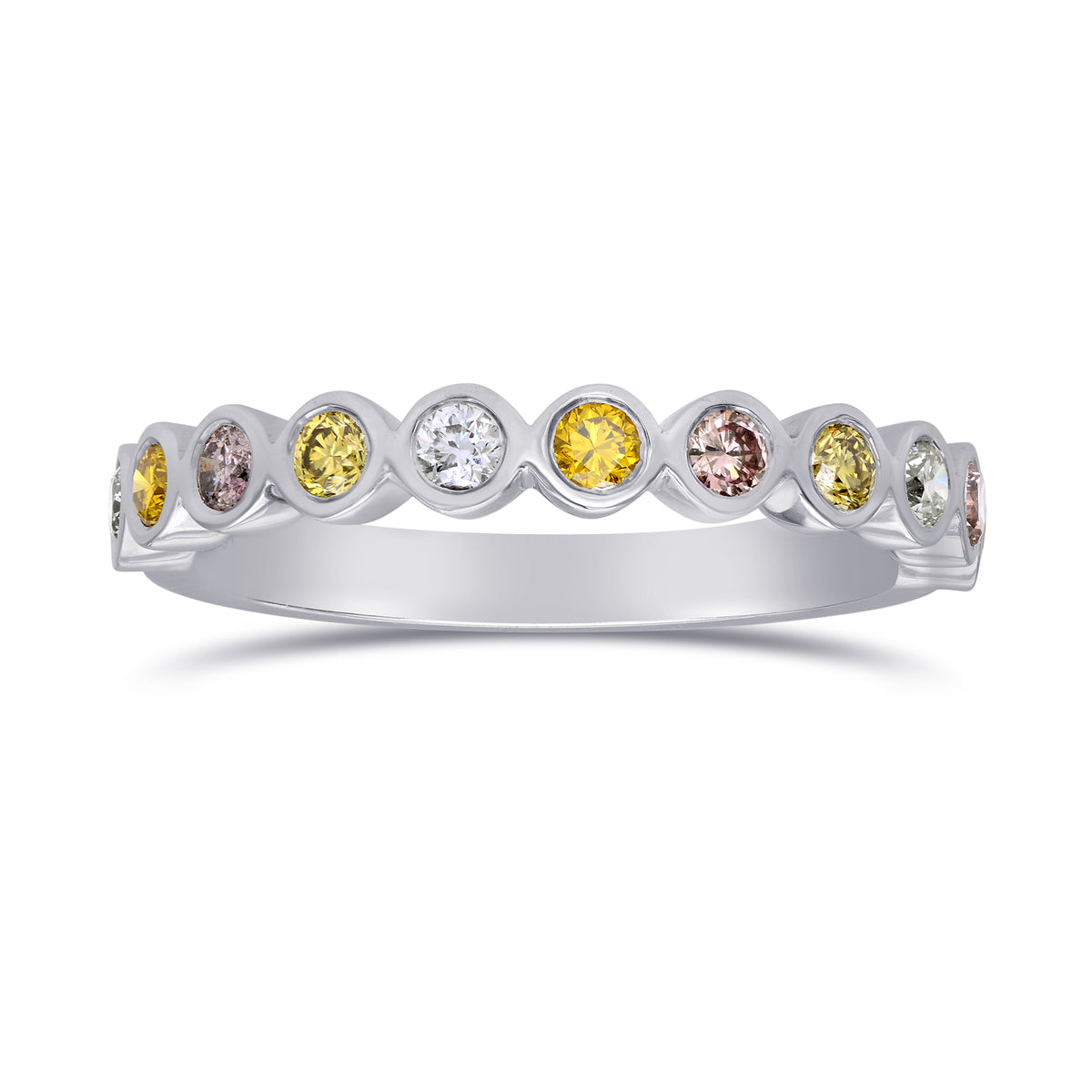 11 Stone Multicolored Diamond Stackable Bezel Band Ring