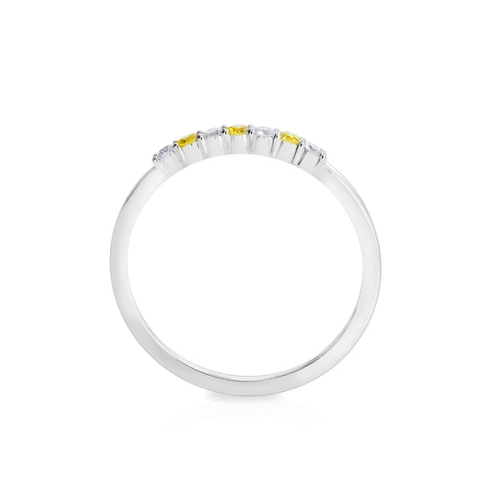 Fancy Vivid Yellow and White Diamond 7 Stone Stacking Band Ring