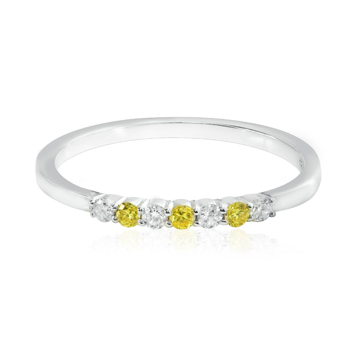 Fancy Vivid Yellow and White Diamond 7 Stone Stacking Band Ring