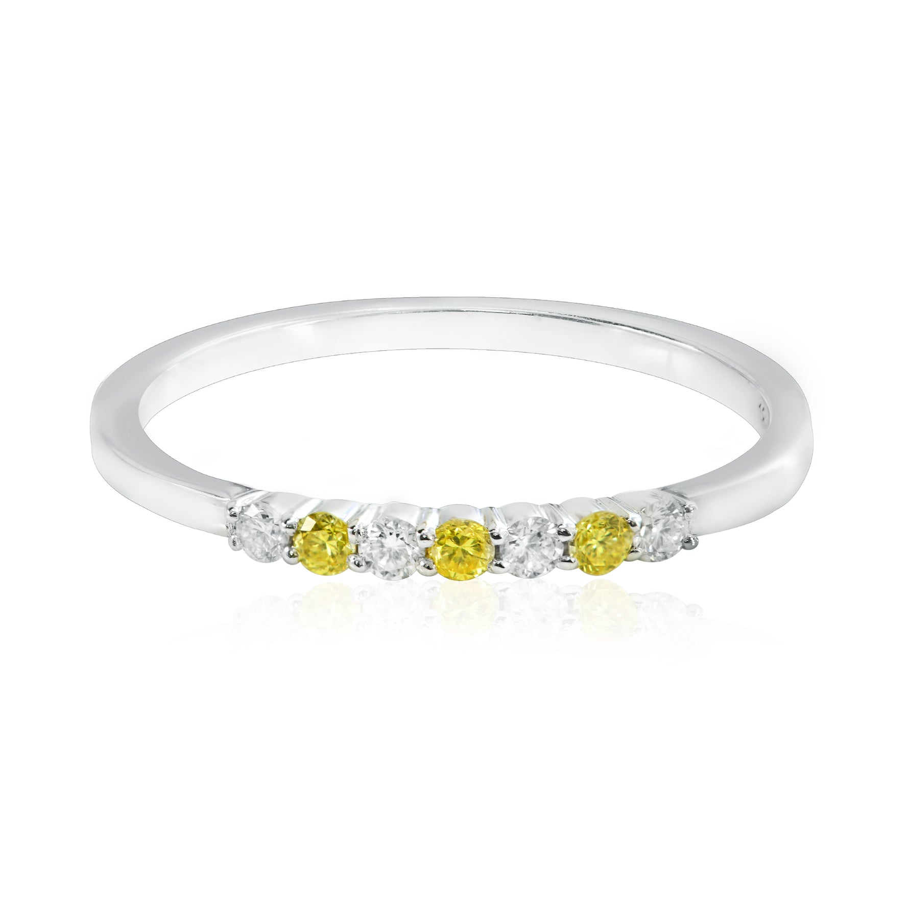 Fancy Vivid Yellow and White Diamond 7 Stone Stacking Band Ring