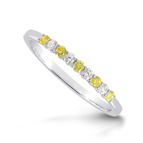 Fancy Intense Yellow and White Diamond 9 Stone Stacking Band Ring