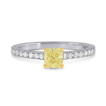 Fancy Yellow Cushion Diamond Side-stone Ring