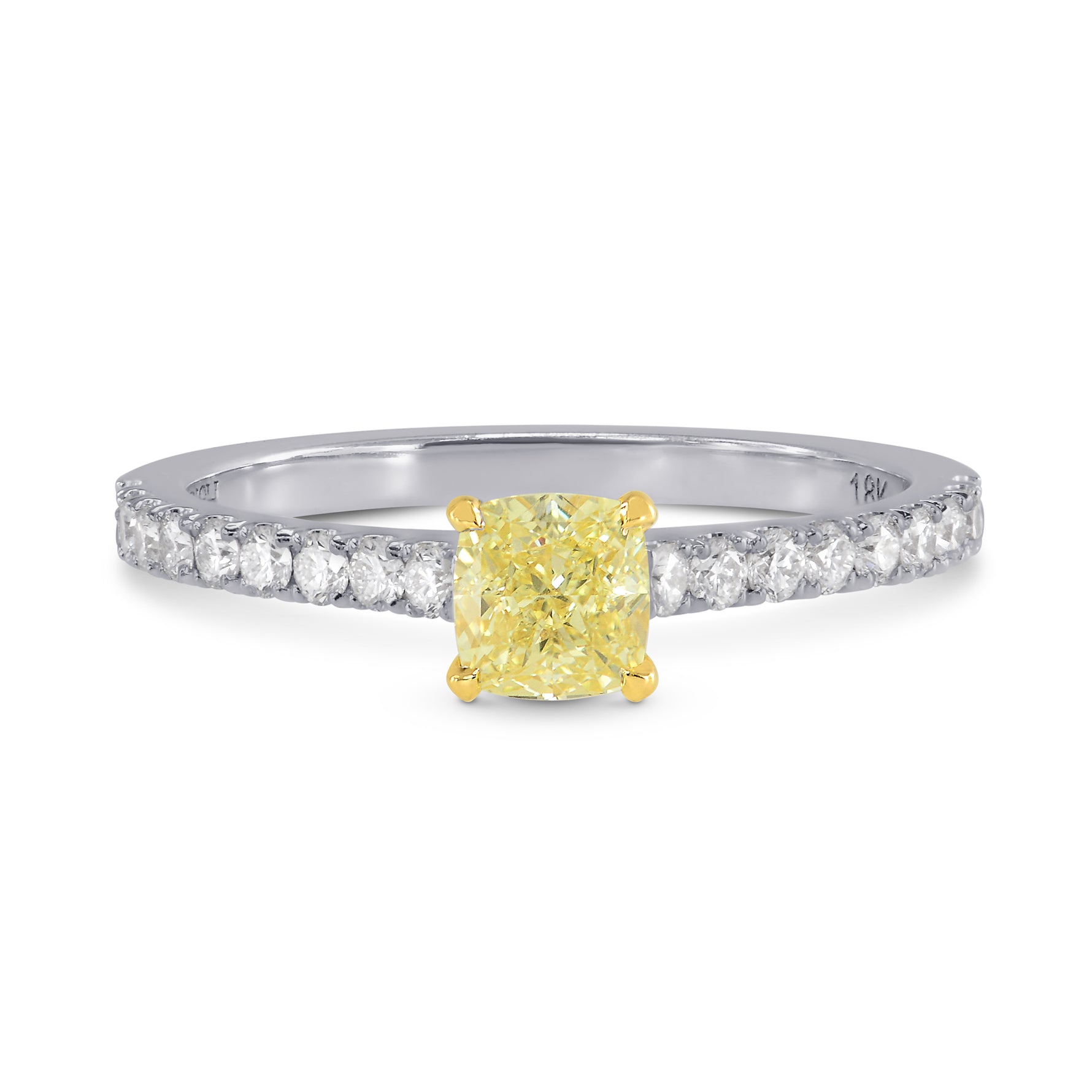 Fancy Yellow Cushion Diamond Side-stone Ring