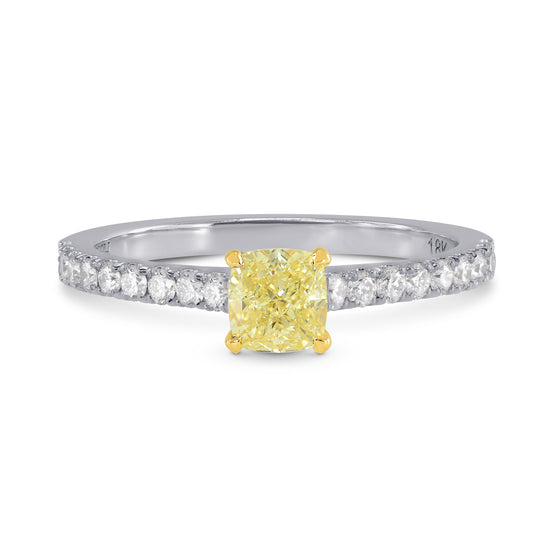 Fancy Yellow Cushion Diamond Side-stone Ring
