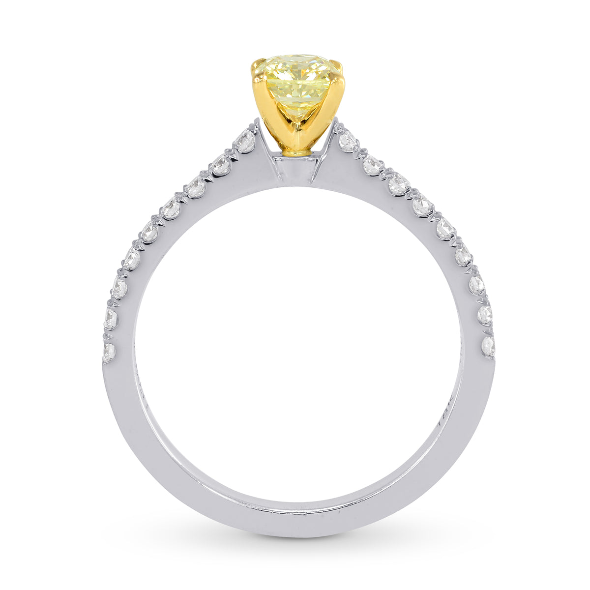 Fancy Yellow Cushion Diamond Side-stone Ring