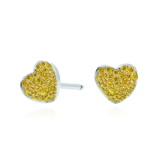 Fancy Intense Yellow Diamond Pave Heart Earrings
