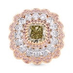 Extraordinary Fancy Grayish Yellowish Green Cushion Diamond Ring