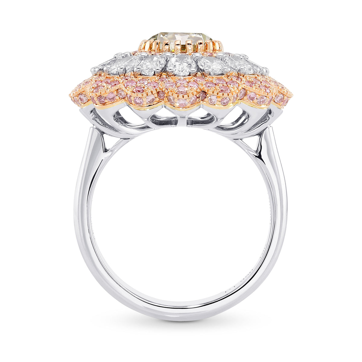 Extraordinary Fancy Grayish Yellowish Green Cushion Diamond Ring