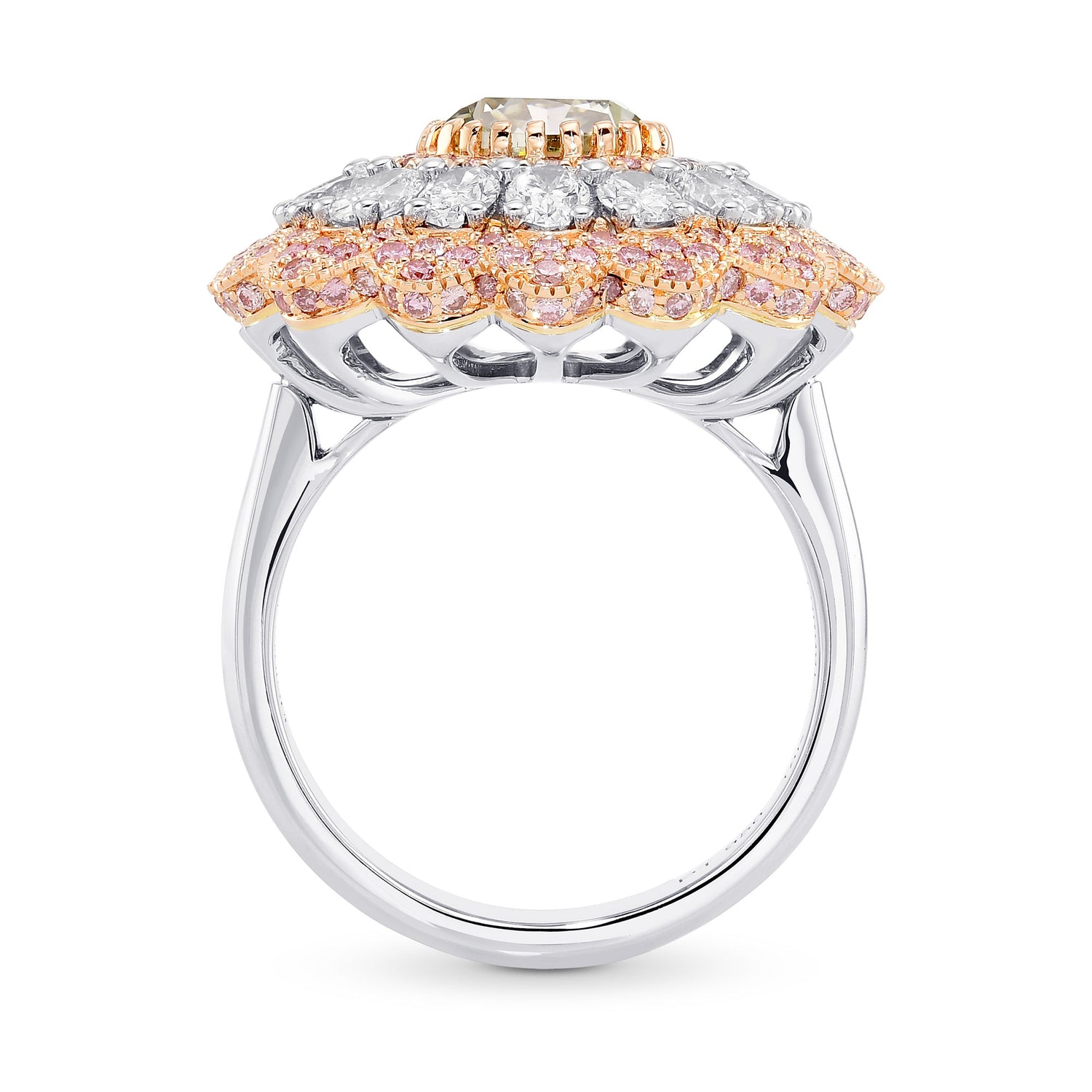 Extraordinary Fancy Grayish Yellowish Green Cushion Diamond Ring