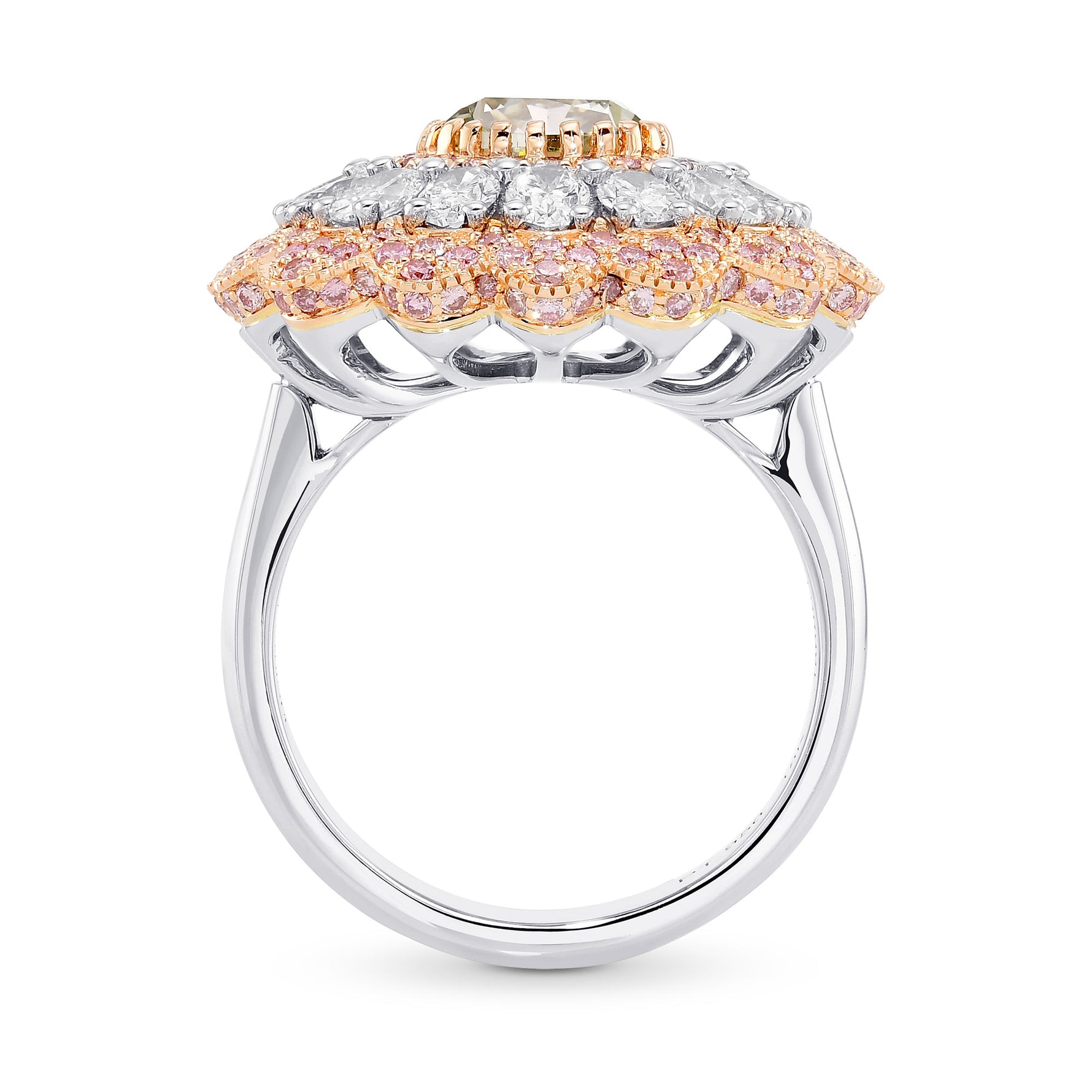 Extraordinary Fancy Grayish Yellowish Green Cushion Diamond Ring