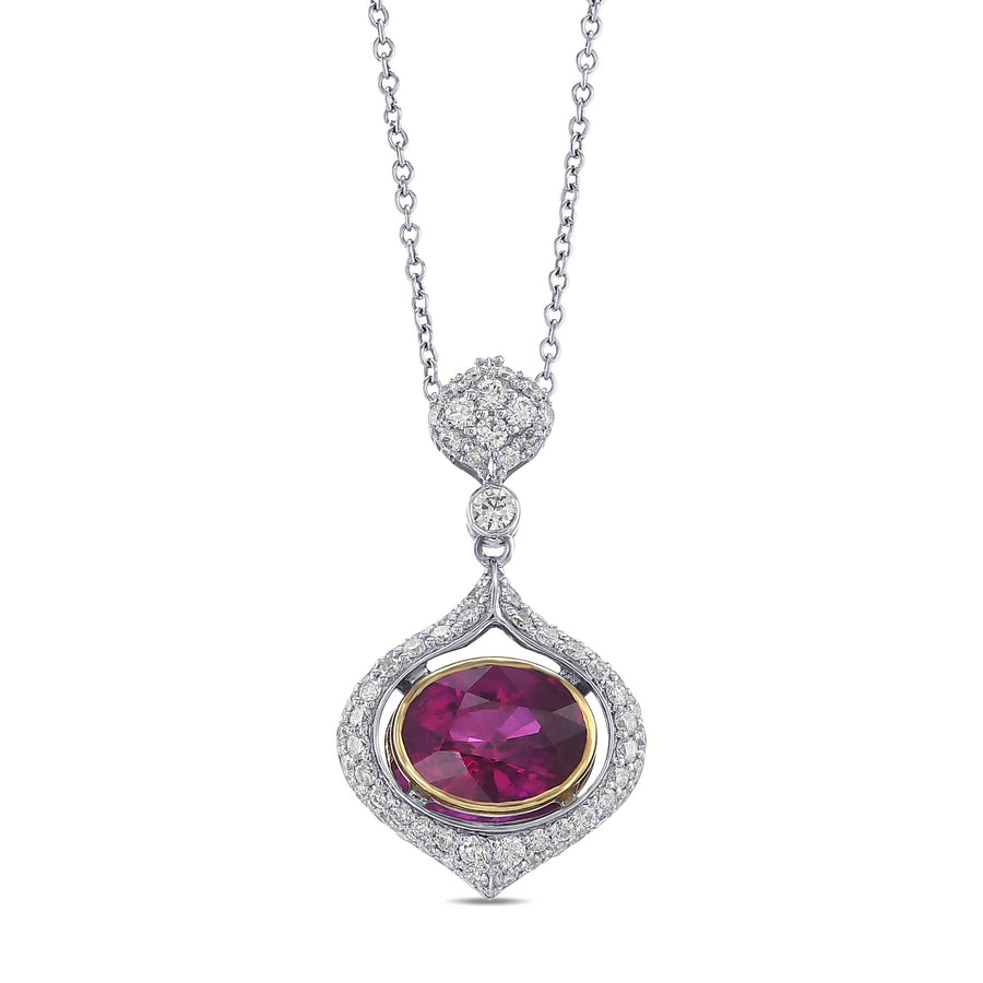 Oval Ruby and Diamond Drop Pendant