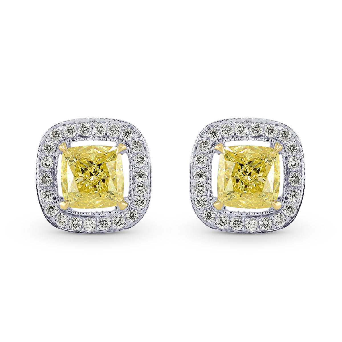 Fancy Intense Yellow Cushion Diamond Halo Earrings