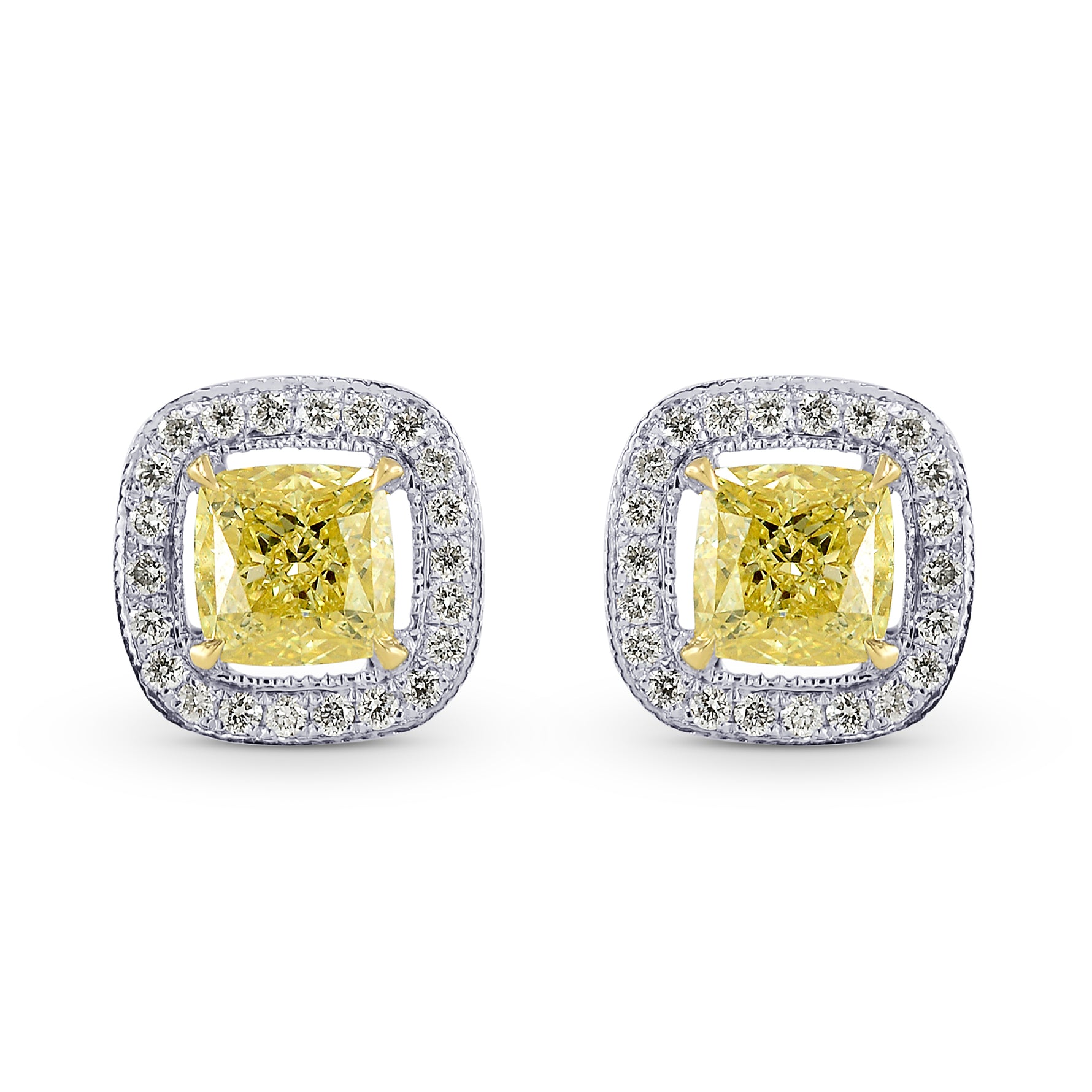 Fancy Intense Yellow Cushion Diamond Halo Earrings