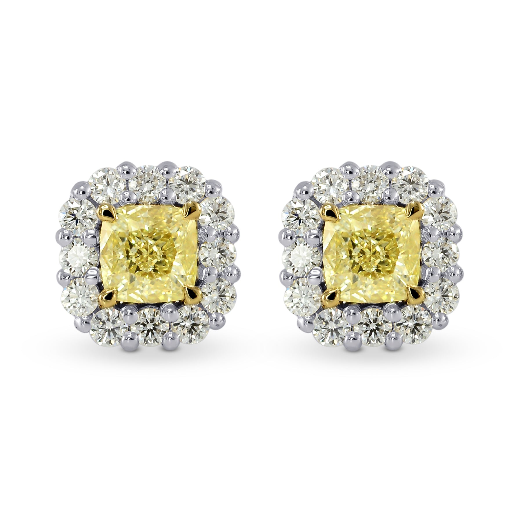 Fancy Yellow Cushion Diamond Halo Earrings