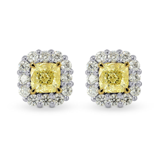 Fancy Yellow Cushion Diamond Halo Earrings