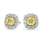 Fancy Yellow Cushion Diamond Halo Earrings