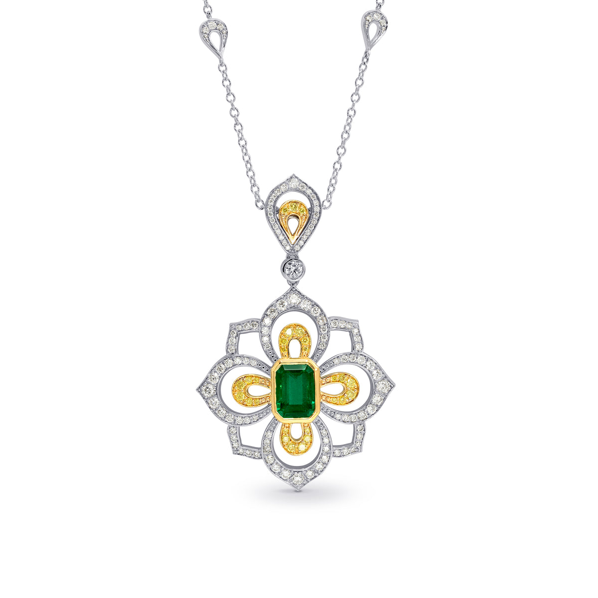 Vivid Green Emerald & Fancy Intense Yellow Diamond Necklace