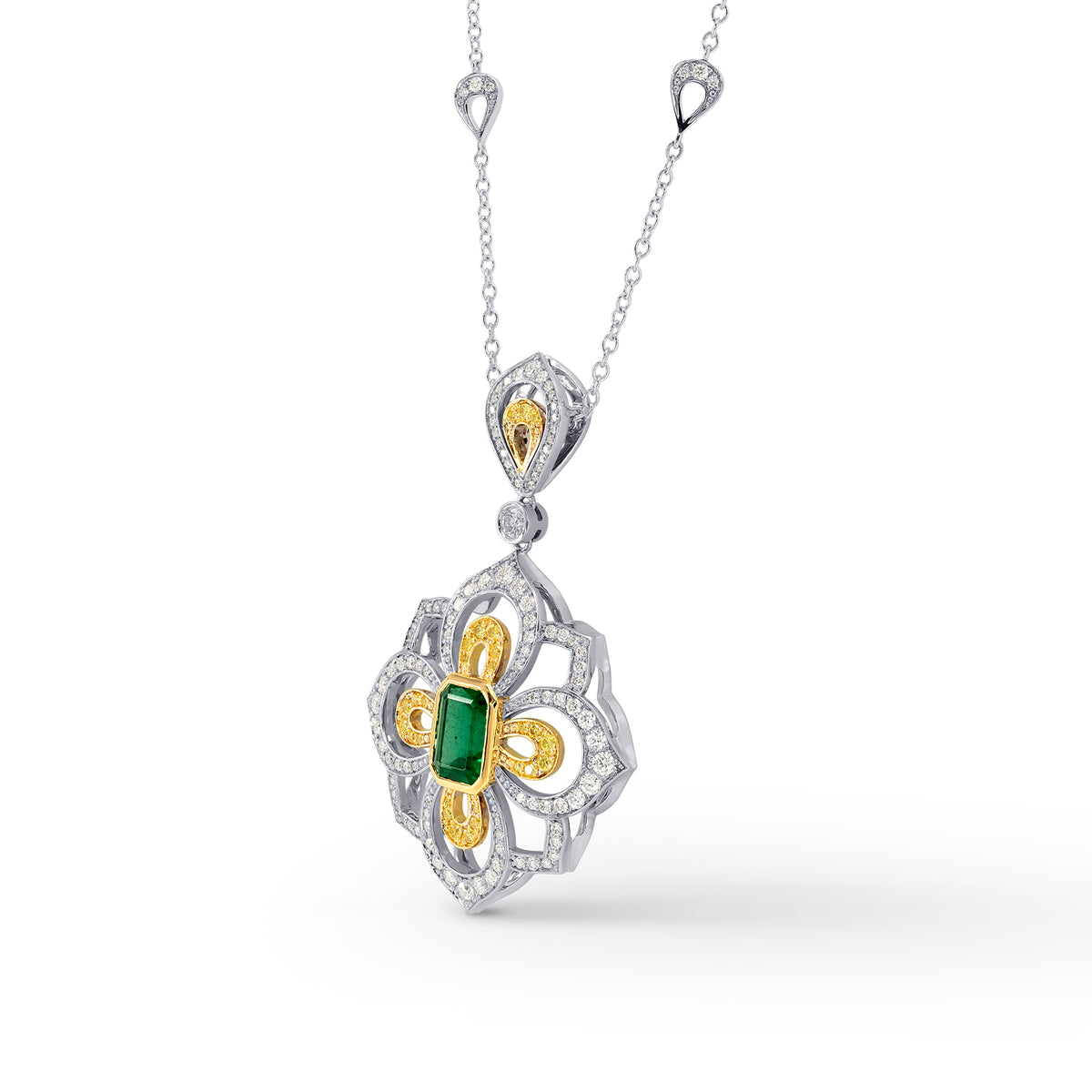 Vivid Green Emerald & Fancy Intense Yellow Diamond Necklace