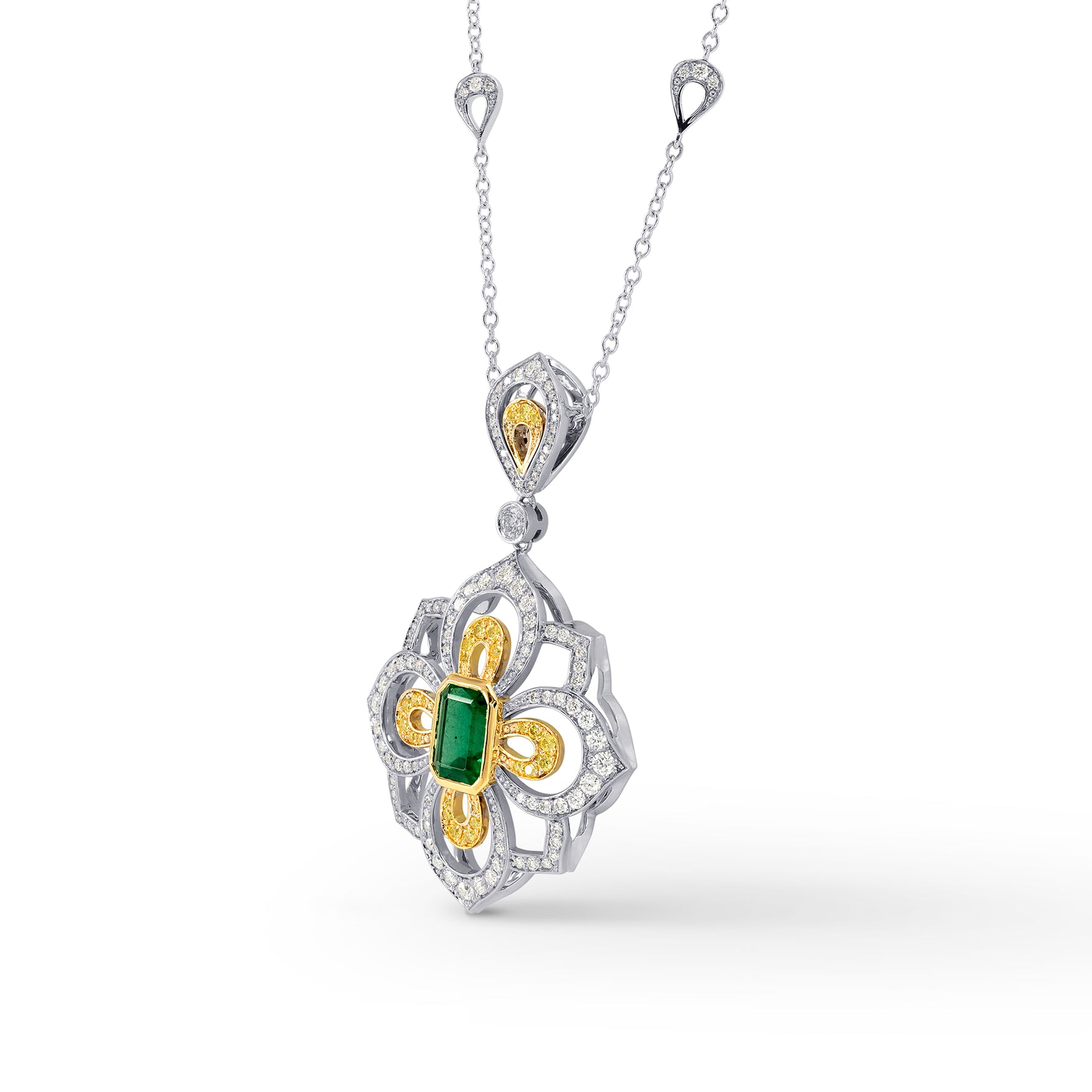 Vivid Green Emerald & Fancy Intense Yellow Diamond Necklace