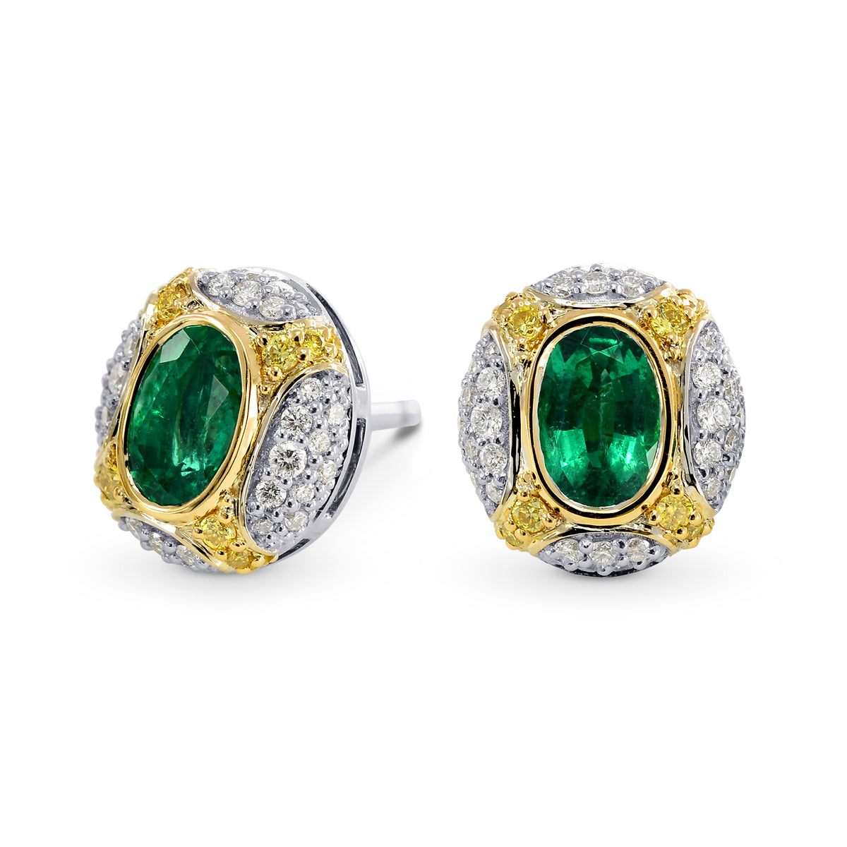 Oval Emerald and Intense Yellow Diamond Earrings