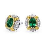 Oval Emerald and Intense Yellow Diamond Earrings