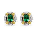 Oval Emerald and Intense Yellow Diamond Earrings