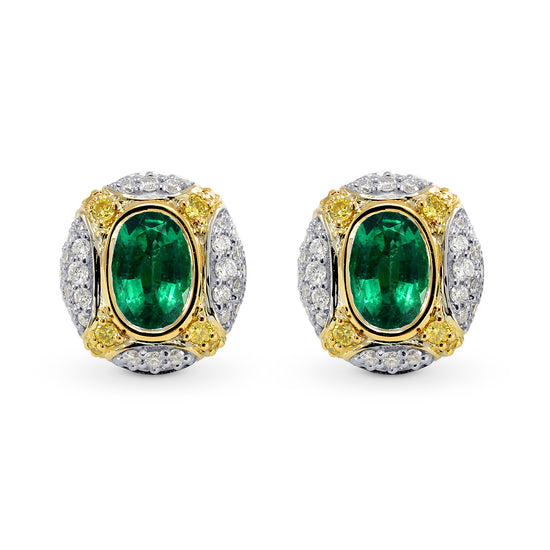 Oval Emerald and Intense Yellow Diamond Earrings