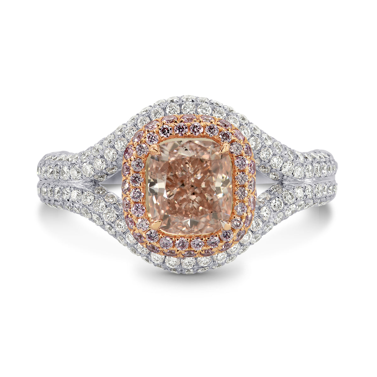 Fancy Brownish Pink Cushion Diamond Dress Ring