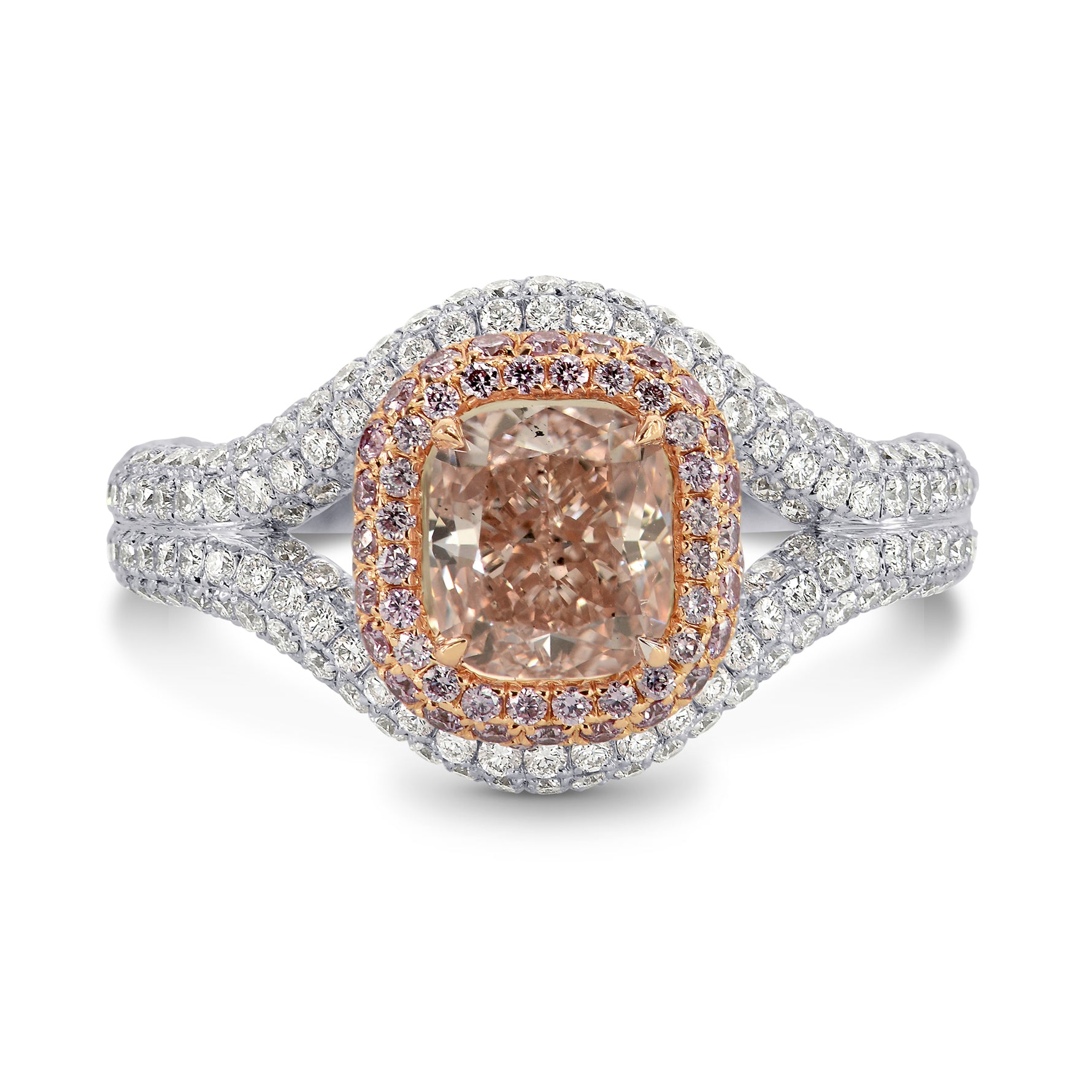 Fancy Brownish Pink Cushion Diamond Dress Ring