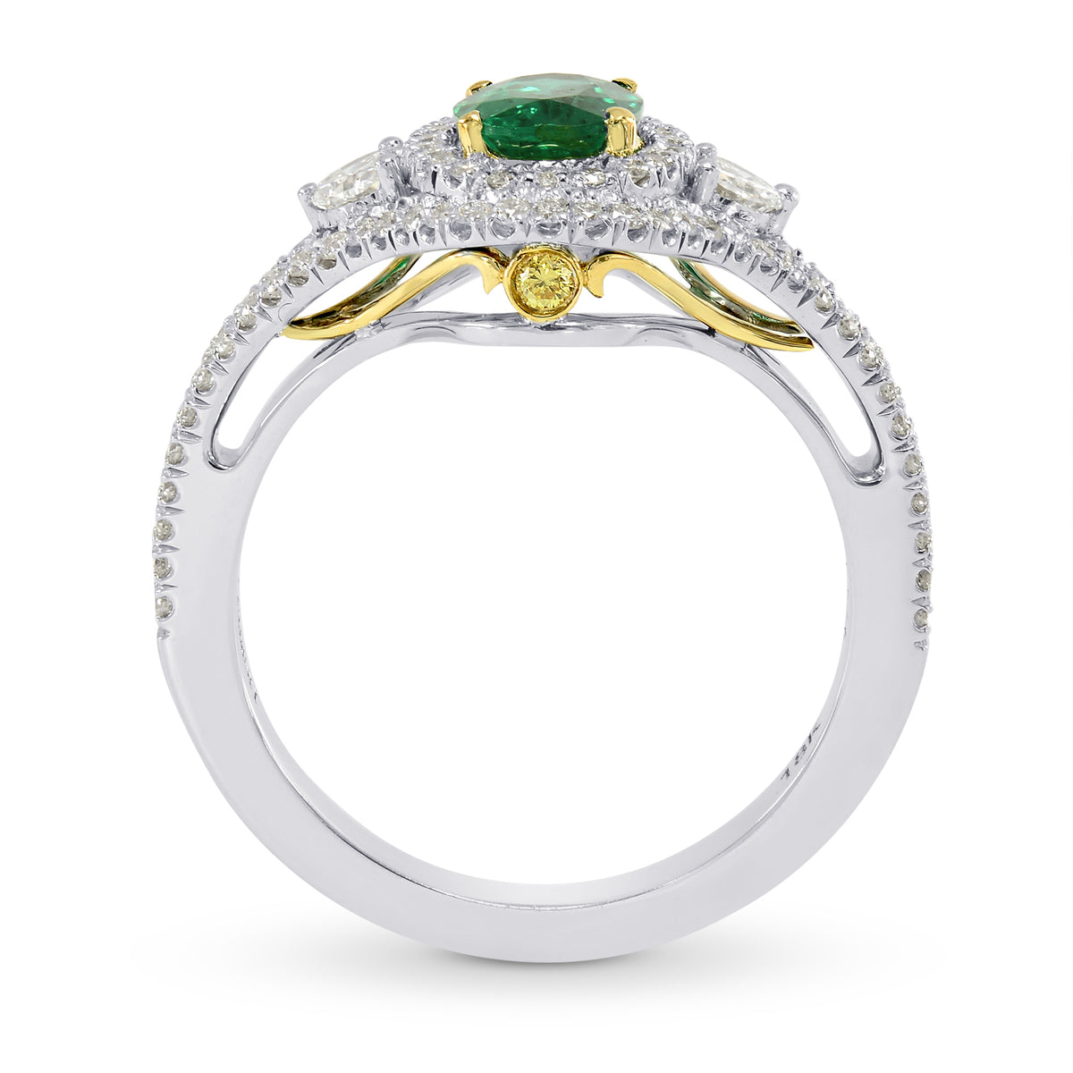 Vivid Green Oval Emerald and Diamond Ring