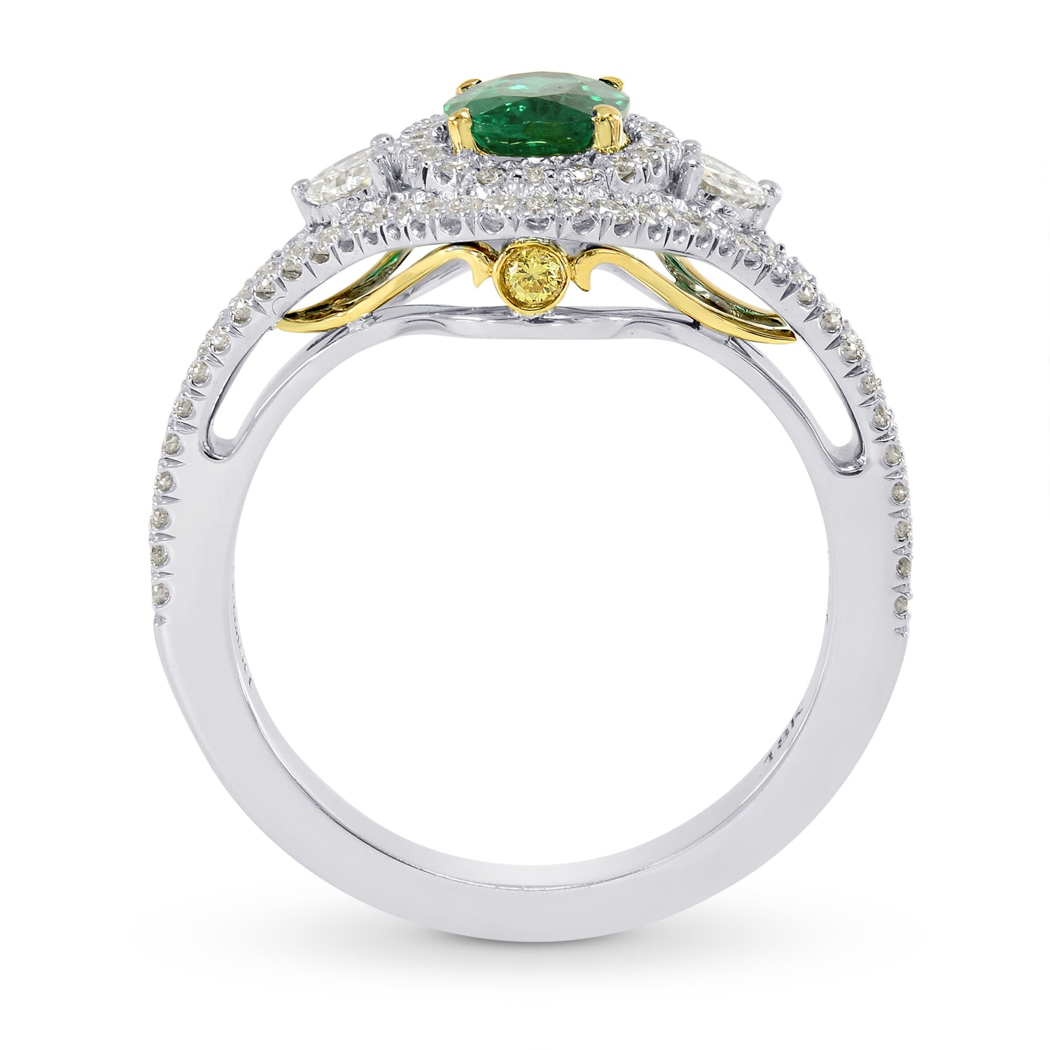 Vivid Green Oval Emerald and Diamond Ring