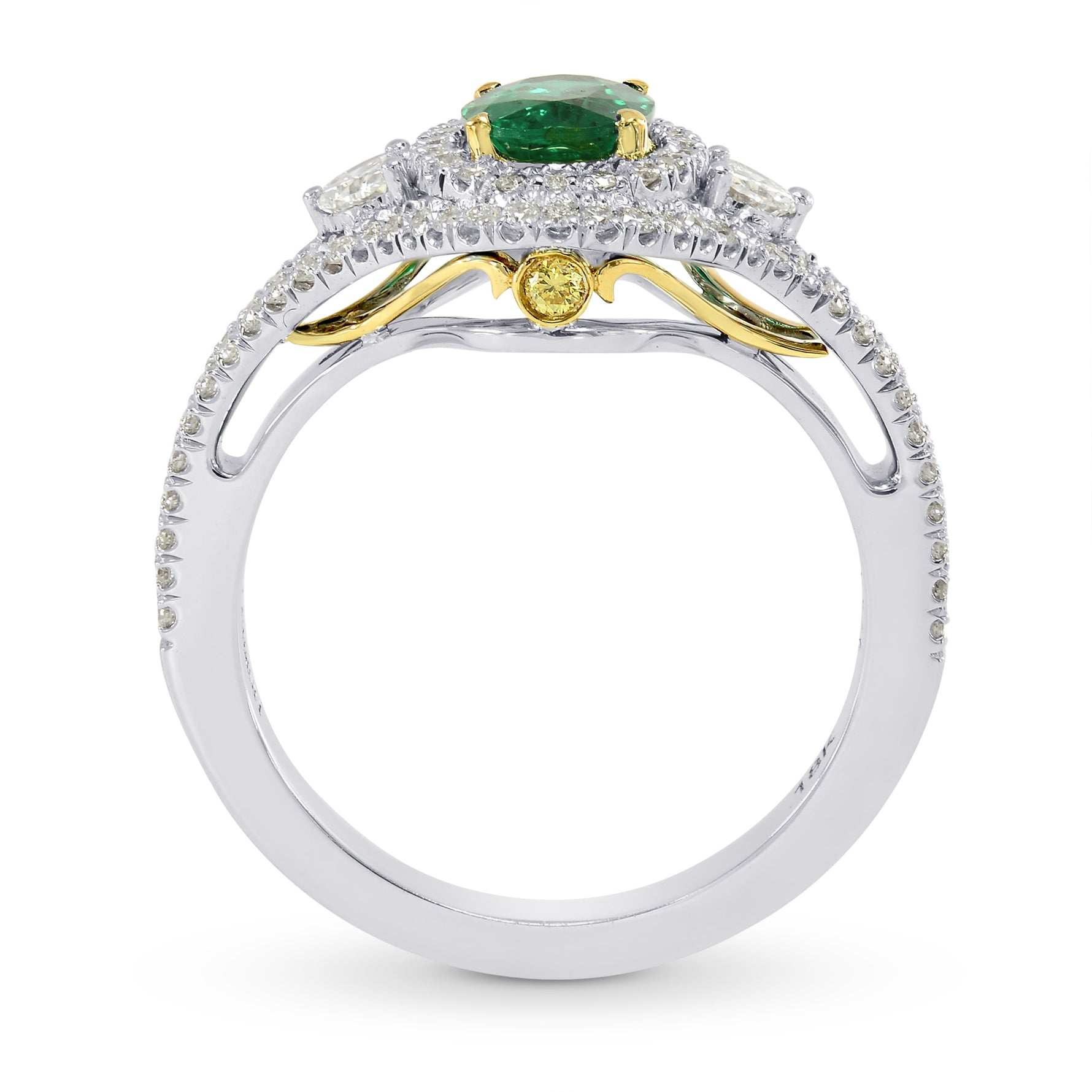 Vivid Green Oval Emerald and Diamond Ring