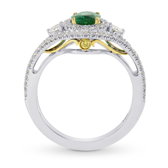 Vivid Green Oval Emerald and Diamond Ring