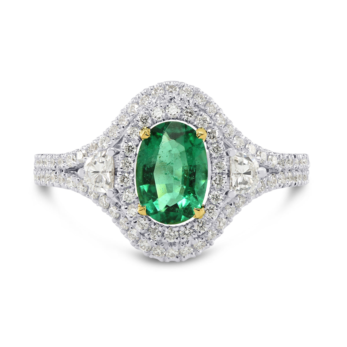 Vivid Green Oval Emerald and Diamond Ring