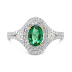 Vivid Green Oval Emerald and Diamond Ring