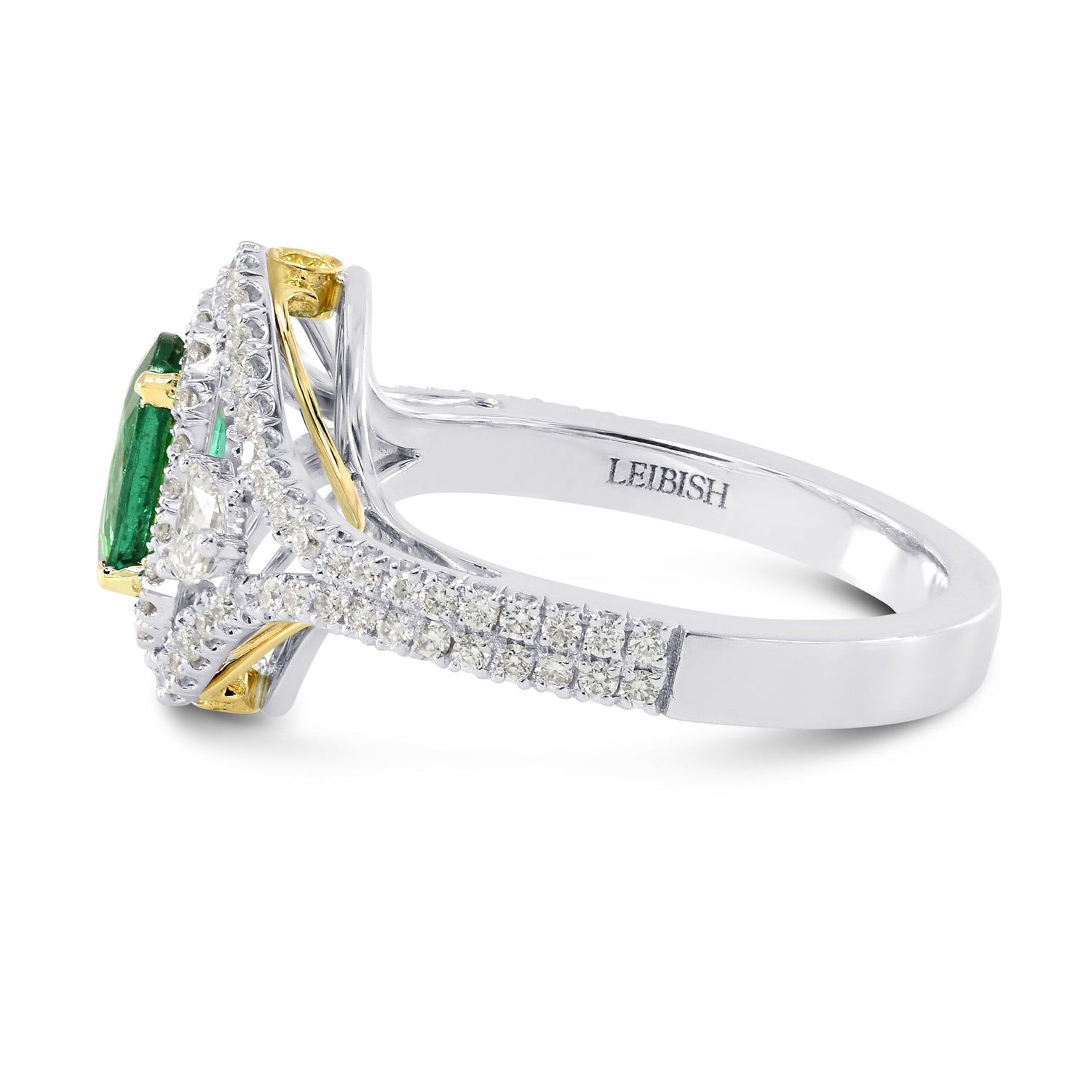 Vivid Green Oval Emerald and Diamond Ring