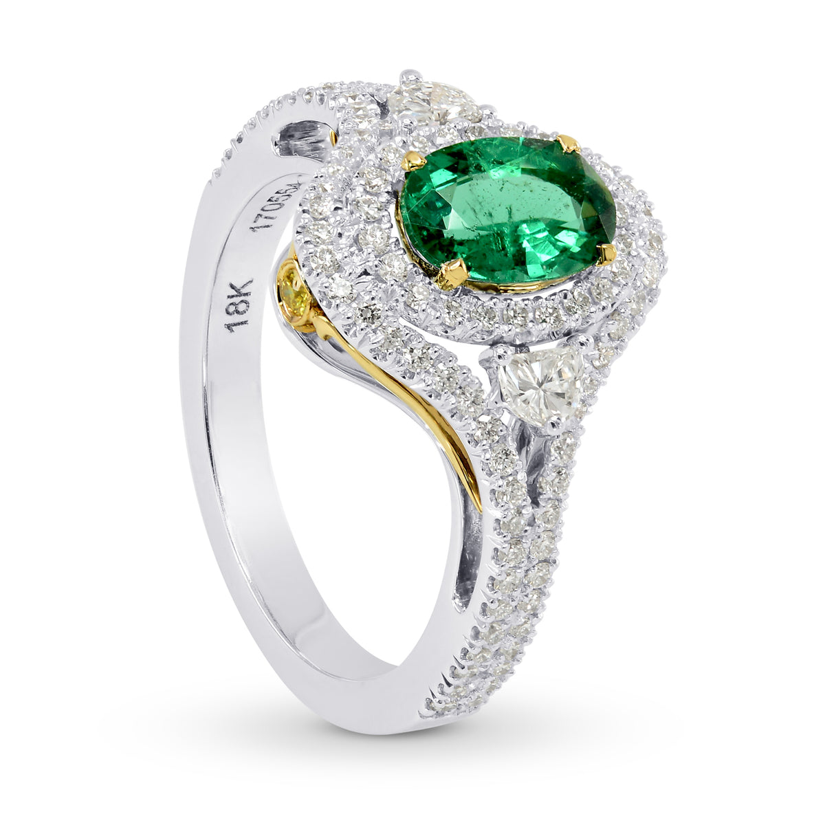 Vivid Green Oval Emerald and Diamond Ring