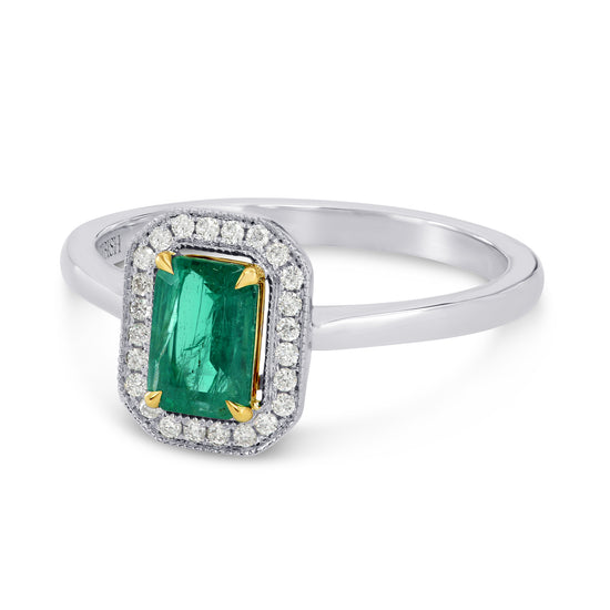 Emerald and Diamond Halo Ring