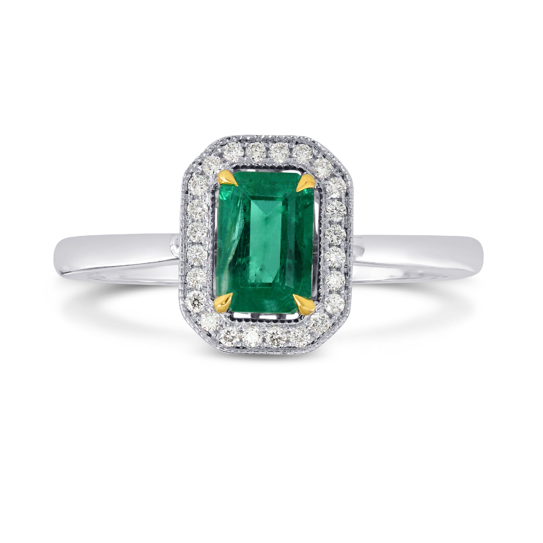 Emerald and Diamond Halo Ring