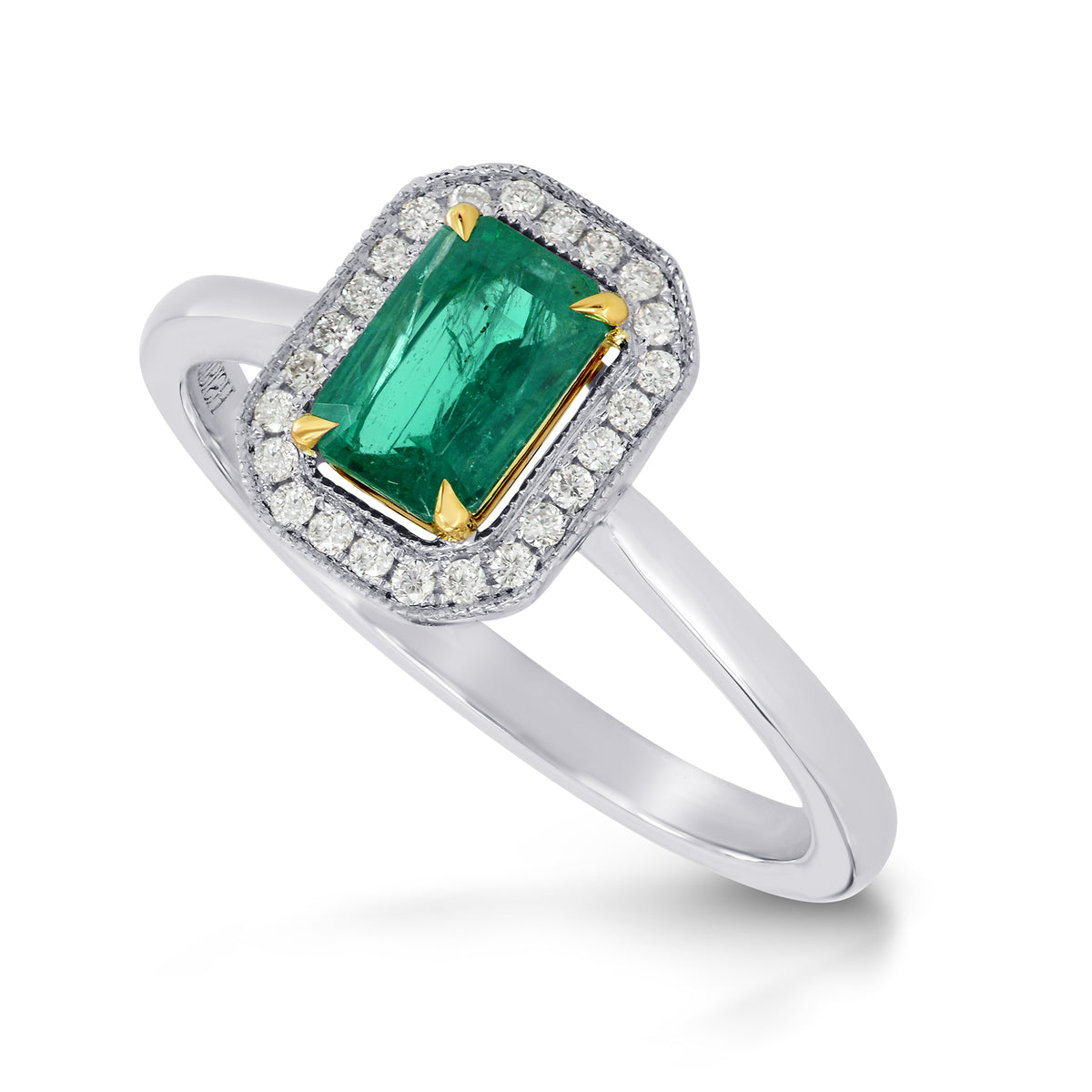 Emerald and Diamond Halo Ring